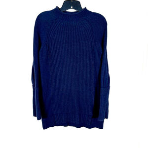 J.Crew Women’s Navy Mock Neck Ribbed 100% Wool Fisherman Sweater M